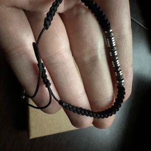 Black Braided Bracelet with Silver Beads